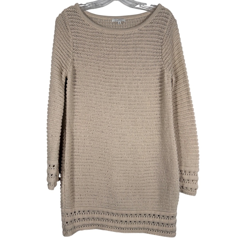 Z Supply Womens Tan Open Knit Sweater Tunic Long Sleeve Coverup Beige Medium